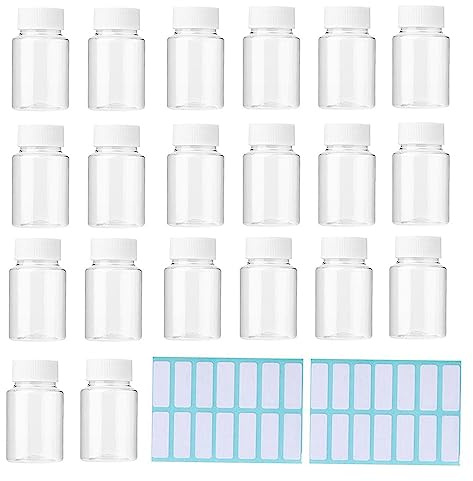 SKYPRO 20 Pcs Clear Plastic Medicine Bottles Empty Reagent Containers with Caps for Liquid and Medicine Solid Powder with Adhesive (15ml)