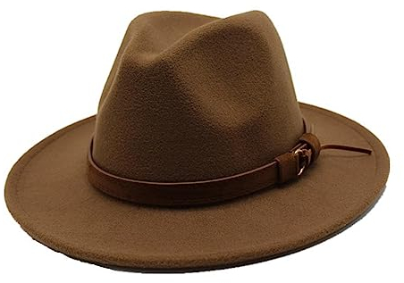 Fedora Trilby Filzhut Hut Gürtel Quaste Casual Hut Vintage Flache Krempe Zylinder Paar Große Krempe Jazz Hut M (56-58Cm) Tief Khaki