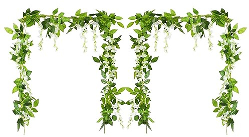 2 st bönblommor remsor vinstockar grönska löv girlang konstgjorda blommor växter för hotell bröllop hem fest trädgård hantverk konstdekor (vit)