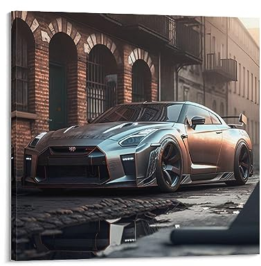 JONZA Rennwagen-Poster für Skyline GTR R35 Sportwagen, dekoratives Gemälde, Leinwand, Wand und Kunstbild, Familienschlafzimmer, 70 x 70 cm