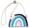 Papierdrachen Kinderhandtasche - veganes Accessoire für Kinder - Regenbogen blau - Umhängetasche aus Kunstleder - tolle Geschenkidee für Mädchen