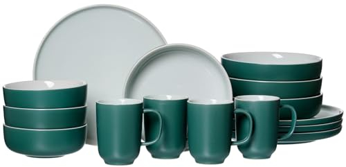 Ritzenhoff & Breker Kombiservice Jasper, 16-teilig, Grün, Steinzeug, Teller Schalen und Becher für 4 Personen