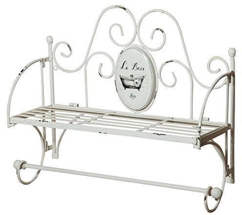 Biscottini Mensola a muro con porta asciugamani bagno L55.5xPR19,5xH43,5 - Ganci finitura Shabby - Attaccapanni da muro - Porta asciugamani bagno da terra