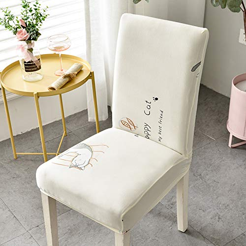 Stuhlhussen Beige Süße Katze Stuhlbezug Stretch Abnehmbare Stuhlhussen Schwingstühle für Küche Hotel Restaurant Bankett Hochzeit Hussen für Stühle Waschbar Stuhlhusse(2er Set)