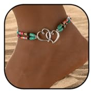 Jovono Boho Heart Anklets Layered Turquoise Ankles Bracelet Beaded Adjustable Foot Chain Sets for Women and Girls(A)
