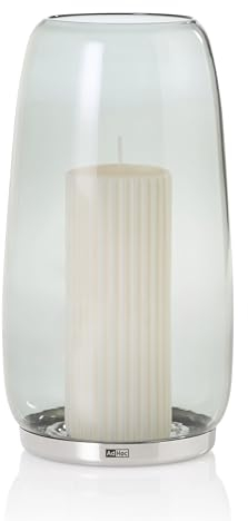 AdHoc WL62 Windlicht für In- & Outdoor YUNA 22,5 cm | Premium Kerzenhalter aus Borosilikatglas | für Teelichter, Kerzen oder LED-Kerzen | mundgeblasene Unikate im skandinavischen Design | Rauchgrau