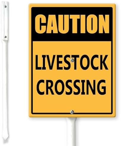 Horienteeon Warnschild mit Pfählen Caution Livestock Crossing Yard, 17,5 x 22 cm, stabiles Aluminiumschild, rostfrei, einfache Montage