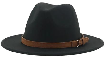 FULUJIDI Fedora Trilby Filzhut Hut Fedora Hüte Für Frauen Männer Breite Krempe Solide Frauen Hüte Band Gürtel Klassische Formale Kleider Hüte 52-54Cm (Kinder) Schwarz