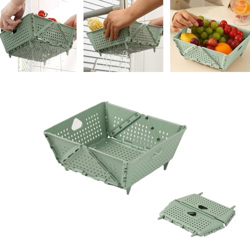 Passoire Cuisine Pliable,Passoire Plastique,Panier D'égouttage Pour évier Lavable Au Lave Vaisselle,Peu Encombrant,Passoire Cuisine Convient pour Les Fruits,Les Légumes et Les Baies (Vert)