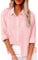 Friptspyg Donna da Camicia Manica Lunghe Scollo a V Chiusura con Bottoni 100% Cotone Casual Blusa con Tasca vestibilità Ampia Versatile per L'Estate, Rosa S