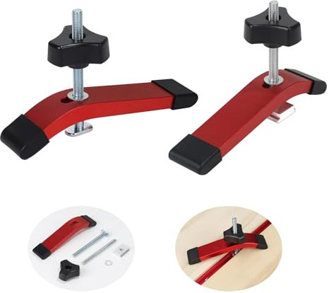 SWAWIS 2 Lots de Rouge T-Track Hold Down Clamp de Alliage d'Aluminium, T Track Jeu de Pinces de Maintien en T à Action Rapide pour Outils de Travail du Bois et du Métal