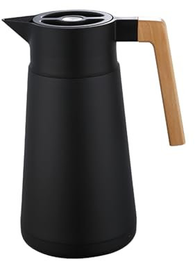 Caraffa Termica Per Caffè Brocca Sotto Vuoto Isolata, Acciaio Inossidabile 18/10, Con Manico In Legno, Per Tè Caldo E Freddo Caffè, Per Home Office Hotel (Nero,2L)