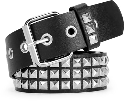 VONMELLI Y2K - Cintura in pelle Goth per uomo e donna, in metallo, stile punk, per jeans, Borchie argento, L: Passt Taillenumfang 88-101cm