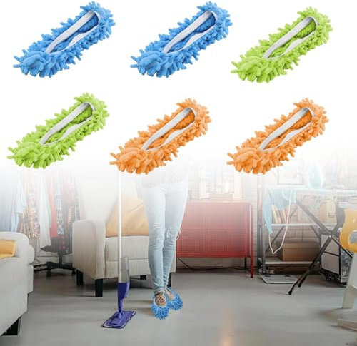 HJIAMA Zapatillas Mopa 6 Piezas, Dust mop Shoes, Material de Chenilla, Buena Absorción de Agua, Apertura Elástica, Pantuflas Limpia Suelos, Apto para Limpieza de Ssuelos y Protección de Suelas