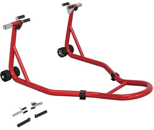 HOMCOM Béquille d'atelier moto avant leve moto support pour moto avec bras oscillant en U et en L, support universel de levage pour atelier en acier rouge