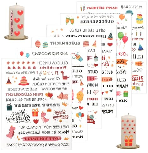 Kerzentattoo Wassertransferdruck (200+ Muster),6 PCS Kerzentattoos, Wasserschiebefolie Kerzen,Geburtstag Kerzenfolie, Wassertransferdruck,für Hochzeit Dekoration,Taufe Deko