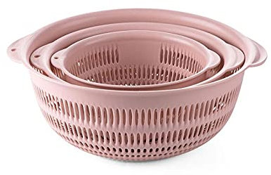 HJUGHPN Juego de 3 cestas redondas de plástico para fregadero de cocina, cesta de frutas y verduras (rosa)