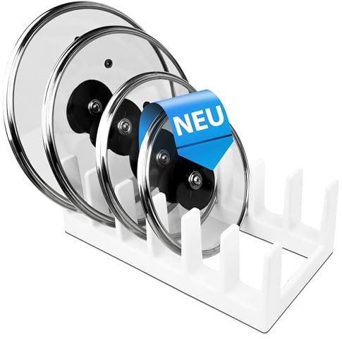 DecoBella Topfdeckelhalter mit 6 Fächern| ergonomischer| platzsparender Küchen Organizer aus hochwertigem Kunststoff| 28,2x15,1x9,1 cm| Topf Organizer