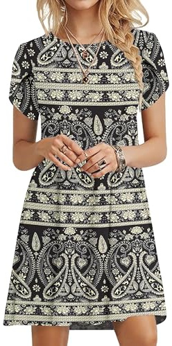 PLOKNRD Women Summer Dresses Petal Short Sleeve with Pockets | Casual floral beach shift dress, soft lightweight loose fit with crew neck, versatile style for holiday & daily wear