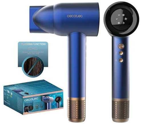 Cecotec Secador de Pelo IoniCare RockStar Nano IonTech Blue, Secador Con Plasma, 110000 Rpm, Pantalla, Control Inteligente Del Calor, 3 Temperaturas, Función Memoria