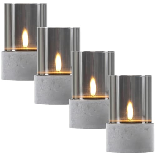 Windlichter Kalio im Modern-Design, aus Glas, 4er-Set, in Grau 15,5 cm | Das moderne Windlicht Kalio umgibt seine Kerze mit Glas in Grau. Das 4er-Set Kalio bleibt an der Oberfläche unbehandelt.