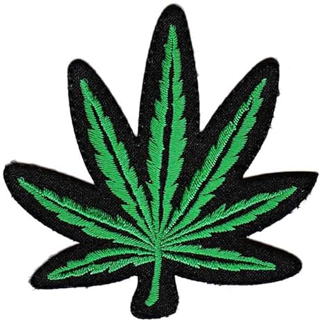 Hanfblatt Grün Cannabis Hanf Blatt Gestickt Aufnäher zum aufbügeln oder aufnähen Bügelbild Aufbügler für Kleidung Bügelpatch Applikation Patch Größe 7,2 x 7,2 cm