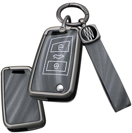 TECART Klappschlüssel Autoschlüssel etui Passt für VW Polo Golf 7 MK7 Schlüsselhülle Passt für Skoda Superb Octavia SEAT Ateca Leon Arona Abdeckung Schutzhülle Schlüsseltasche 3 Tasten Grau B