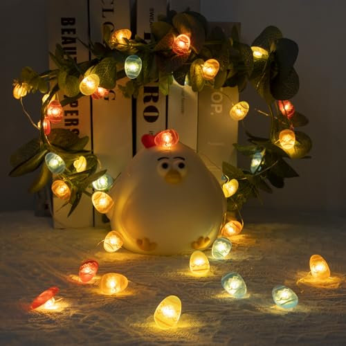 Auting Lichterkette Ostern Batterie Timer,2M Osterdeko Lichterkette,20 Leds Warmweiß Ostereier Micro Lichterkette Batterie mit timer,Mini lichterkette Ostern für innen,osterdeko,Party, Frühlings deko