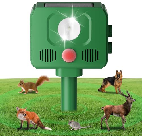 Katzenschreck Ultraschall Tiervertreiber, 4 Modus Solarbetrieb und Blitz gegen USB Lade Marderschreck, PIR-Bewegungssensor mit 10M Reichweite, Wirksam Gegen Katzen, Hunde, Vögel, Marder, Ratten
