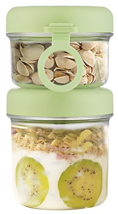 Qixuer Müslibecher to Go Mit Löffel, Doppelschicht Auslaufsicherer Joghurtbecher, Joghurtbecher to Go Kinder 530ml+330ml, Müsli-to-go-becher, Cornflakes to Go(Grün)