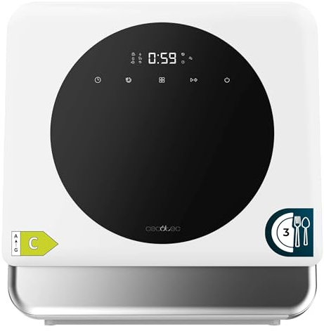 Cecotec Lavavajiillas Compacto Libre Instalación Sobremesa Bolero Aguazero 1100. 3 Cubiertos, Bajo Consumo, 6 Programas, Touch Control Panel, Funciones como Long Storage y Delay Start, Blanco