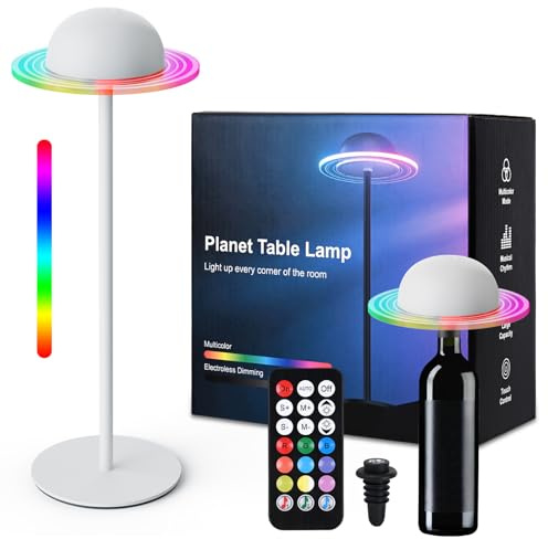 Lampada da Tavolo LED Senza Fili con Touch, Lampada Bottiglia Ricaricabile,3 Modalità di Colore, 3000-6500k, Dimmerazione RGB, Regolabile in Altezza, per Comodino Esterno Interno Ristorante