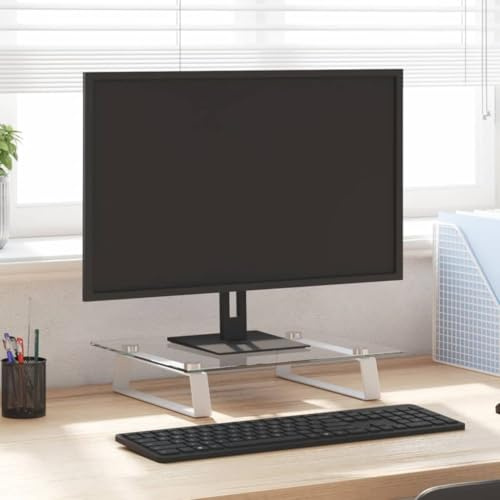 Makastle Rehausseur Ecran PC Bureau, Support de Moniteur, Rehausseur de Bureau, Bureau Surélevé, Convient aux Moniteurs PC, Imprimantes, blanc 40x35x8 cm verre trempé et métal