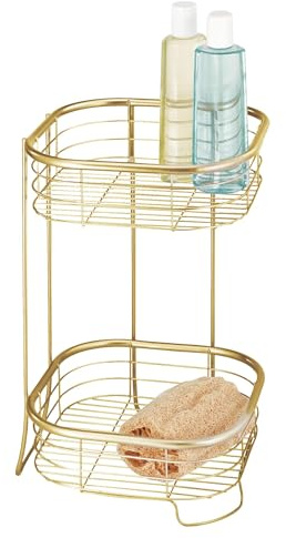 iDesign 2-Tier Bathroom Freestanding Square Shower Caddy Organizer-Gold Shelf
