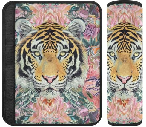 Gurtpolster im Boho-Stil, Blumenmuster, gelbe Tiger, 2 Stück, schützt Hals und Schultern für LKW, Schutz für LKW