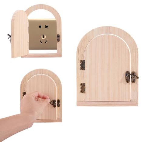 AHANDMAKER Lot de 2 cache-interrupteurs en bois pour porte de fée - Plaque de protection pour interrupteur - Pour salle de bain et chambre à coucher - Plaque murale décorative - Amande blanchie