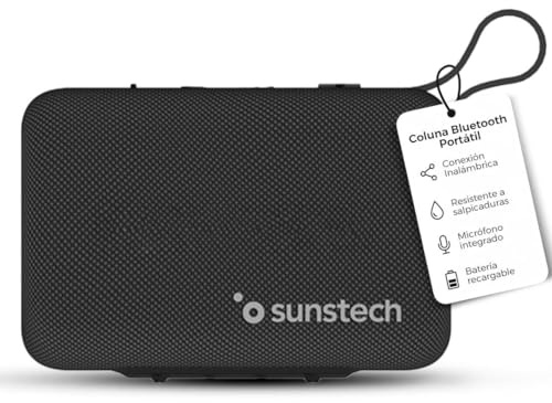 Sunstech Go Beat Altavoz portátil con conexión inalámbrica de 8 W con TWS y micrófono Manos Libres | Resistente al Agua IPX5 | Batería Recargable 2200 mAh, USB-C, diseño Compacto y Ligero