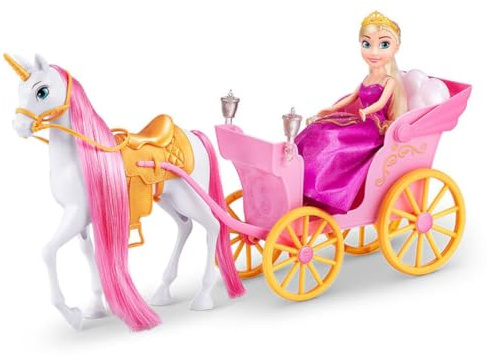 ToyToyToy Sparkle Girlz Prinzessin Puppe mit Pferd Einhorn mit Mähne und Kutsche 50 cm