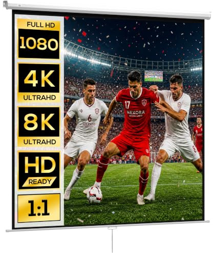 HOMCOM Pantalla de Proyector Manual 120 Pulgadas 1:1 207x207 cm Blanco | Pantalla de Proyección, Ángulo de Visión de 160°, Interior y Exterior, Eventos Deportivos, Cine en Casa, Patio