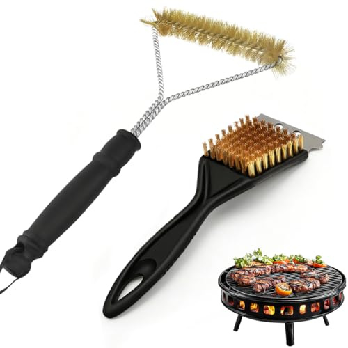2 Pezzi Spazzola Barbecue,Pulizia Griglia Garbecue,Spazzola BBQ in Ottone,Spazzola BBQ Con Raschietto in Acciaio Inox,Per Pulire Griglie In Ghisa,Barbecue a Gas e a Carbone (Y + Raschietto)
