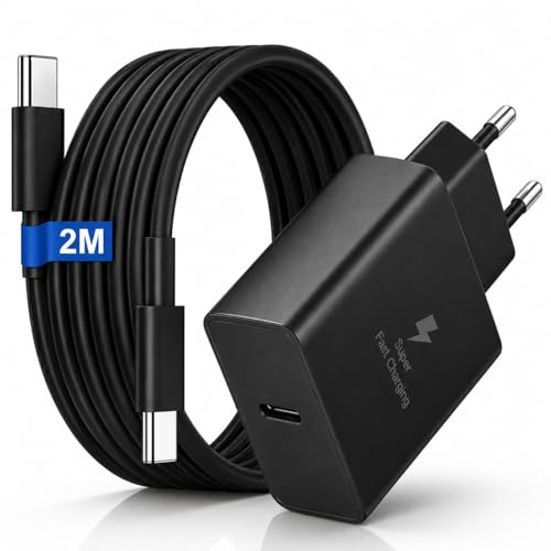 45W Cargador USB C con Cable para Samsung S26/S25/S24/S23/S22/S21/S20 Ultra/Note 20/10, Cargador Tipo C Carga Rápido con Cable USB-C 2M para Samsung A16/A26/A36/A37/A56/A57, Tab S11/S10/S9/A11 Plus