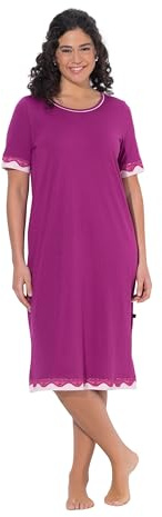 Ulla Popken Damen große Größen Übergrößen Plus Size Nachthemd, Spitzenkanten, Rundhals, Halbarm Beere 54+ 819502827-54+