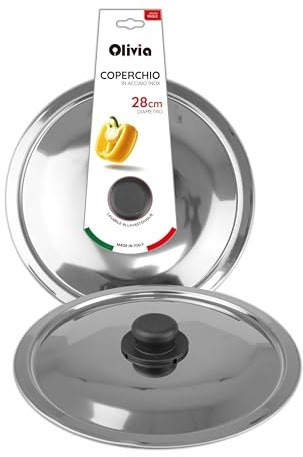 IPEA Coperchio per Padella o Pentola in Acciaio Inox - 18/20 / 22/24 / 26/28 / 30/32 cm - Coperchio Rotondo Universale con Pomello per Padelle da Cucina - Lavabile Lavastoviglie