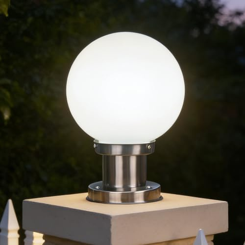 TkTsjtle Lampada da esterno lampada a colonna con sfera in acrilico e base in acciaio inossidabile, apparecchio di montaggio su palo impermeabile IP65, illuminazione esterna moderna per patio,