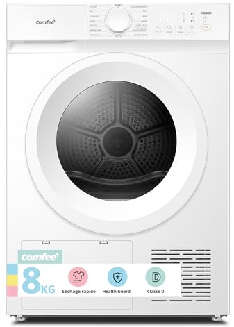 COMFEE' Sèche linge Pompe à Chaleur 8KG Classe D Smart dry CD08EHP05W | Séchage rapide, Élimination des poils d'animaux, 15 programmes, Fonction anti-rides, Fonction rafraîchissante, Blanc