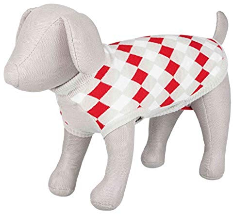 TRIXIE Pullover, Hundemantel für große Hunde, kleine mittelgroße Hunde, Zubehör für Hühner, Weiß, Grau, Rot, Größe XXS 24 cm