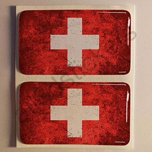 Aufkleber Schweiz Dreckig Gesprenkelt Flagge 2 x Flaggen von Schweiz Harz Gewölbt 3D Kfz-Aufkleber Gedomt Fahne