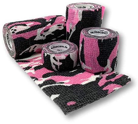 LisaCare - Hund erste Hilfe Set - 4er-Set 2,5-10cm breit (Camouflage rot) | selbsthaftender Verband - Camo tape - Verband Handgelenk - Pflaster Tiere - Zertifiziertes Medizinprodukt