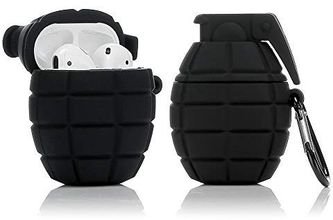 LEWOTE - Custodia in silicone compatibile con Apple Airpods 1&2, design cool, ottimo regalo per bambini e ragazze Granata Nera