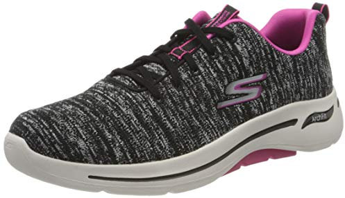 Skechers Go Walk Arch Fit Slip-on, Scarpe da ginnastica Donna, Tessuto Nero Con Finiture Rosa Acceso, 37 EU